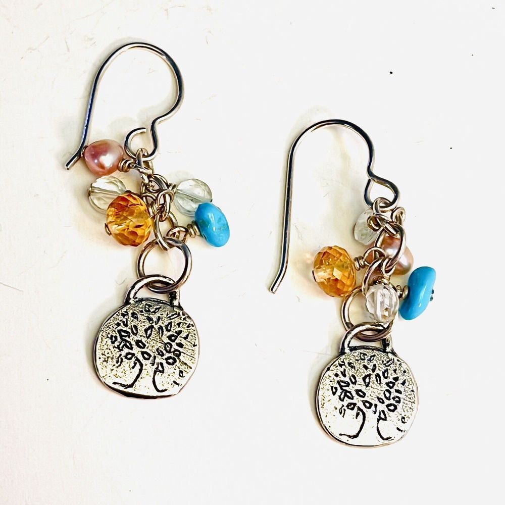 Jes Maharry Tree of Life Dangle Earrings with Multicolor Beads
